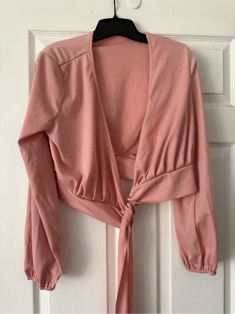 Pink Tie-Front Long Sleeve Crop Top